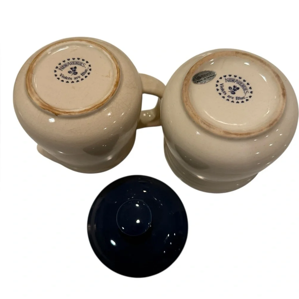New Avenues “Violets are Blue”  Ceramic Creamer and Sugar Set Cottage Core 80’s